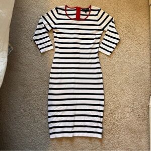 Derek Heart White with Black Striped Dress with Red Accent around neck